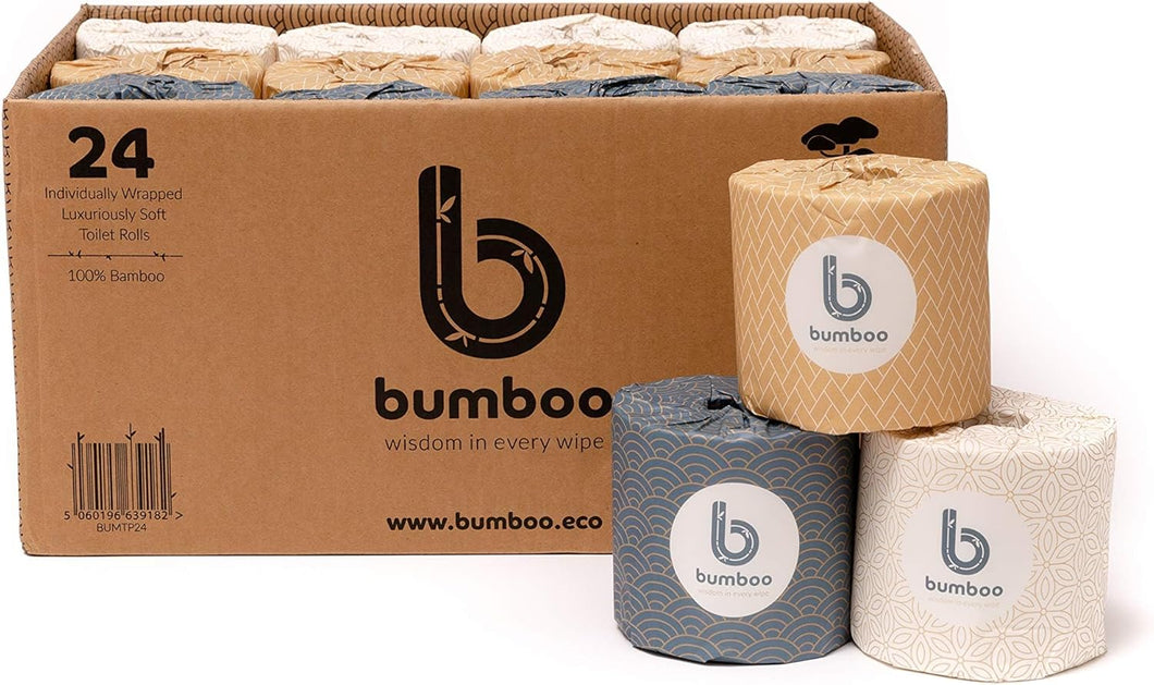 Bumboo Bamboo Toilet Roll 24 Pack | Wrapped Toilet Paper 3 ply, 300 Sheets | Eco Friendly Toilet Paper | Plastic-Free, Soft, Strong, Sustainable & Biodegradable Toilet Tissue