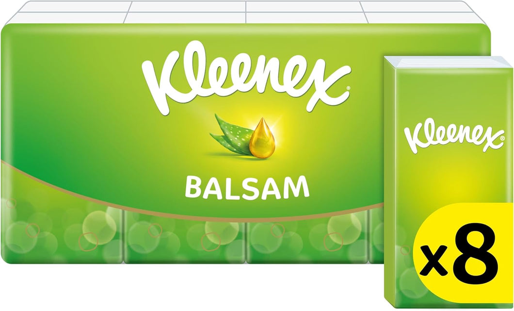 Kleenex Balsam Pocket Tissues, 8 Pocket Packs of Travel Tissues, Balmcare to Protect and Soothe Your Nose for Cold and Flu