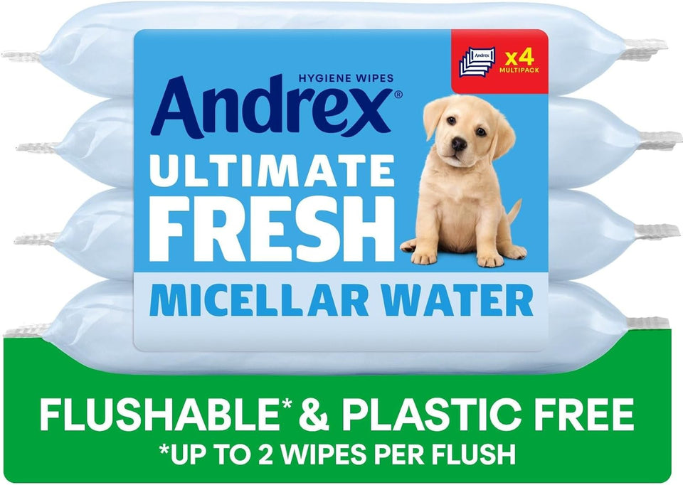 Andrex Classic Clean Washlets Moist Toilet Tissue Quad, 4 x 36 Wipes