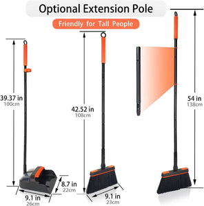 JEHONN Dustpan and Brush Set Long Handled, Tall 180 Degree Rotating Sweeping Brush, Household Dust Pan with Comb Teeth for Indoor Outdoor Garden Home Room Kitchen Office Lobby