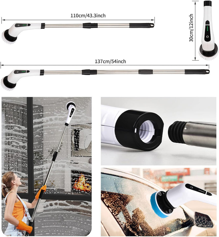 Electric Spin Scrubber, Cordless Bath Tub Power Scrubber with 8 Replaceable Drill Brush Heads, Shower Cleaning Brush with Adjustable Handle for Bathroom, Tile Floor & Car