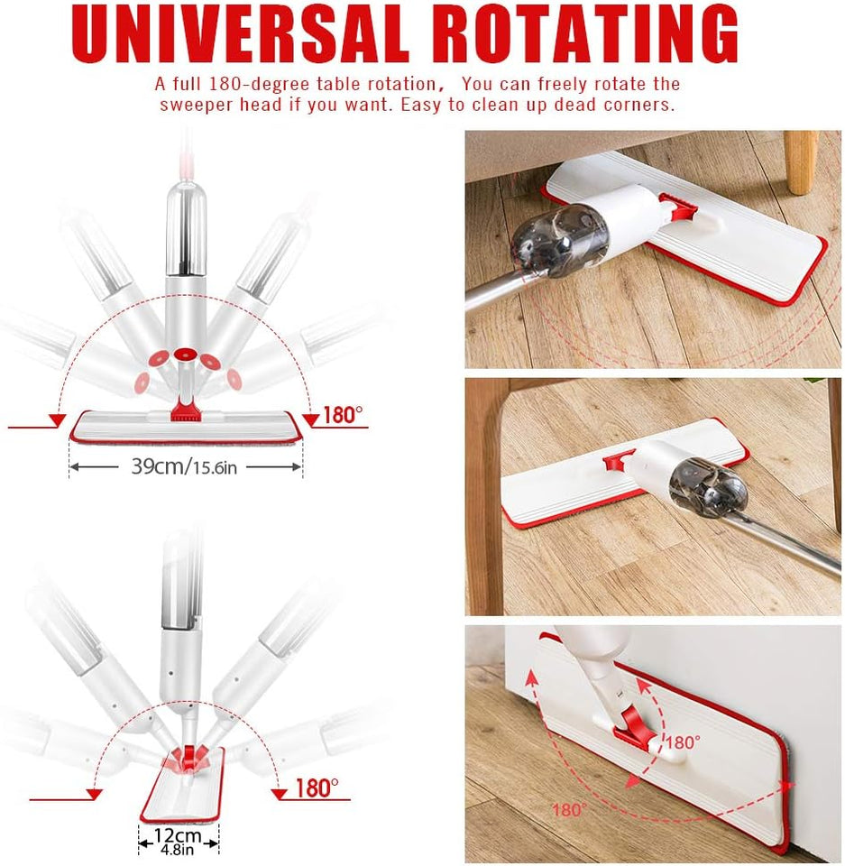 MASTERTOP Spray Mops for Floor Cleaning, Microfibre Spray Mop with 1 Refillable Bottle & Stainless Steel Long Handle, Wet Dust Flat Mop for Laminate Wood Tiles Vinyl Floor, Send 5 Reusable Mop Pads